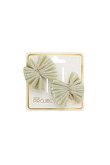 Velvet Pleated Butterfy Bow Clip Set - Antique Green