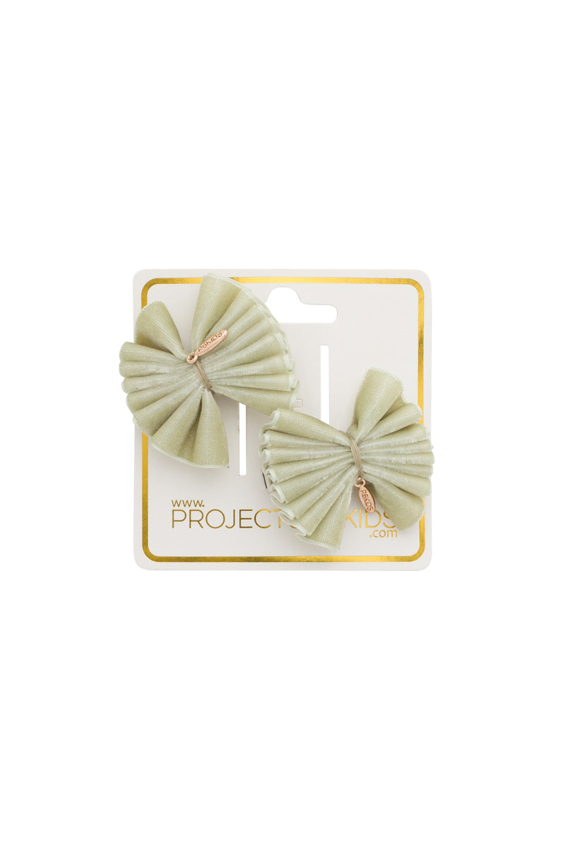 Velvet Pleated Butterfy Bow Clip Set - Antique Green