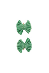 Velvet Pleated Butterfy Bow Clip Set - Cool Green