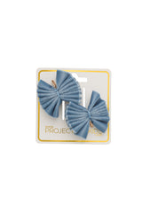 Velvet Pleated Butterfy Bow Clip Set - Denim Blue