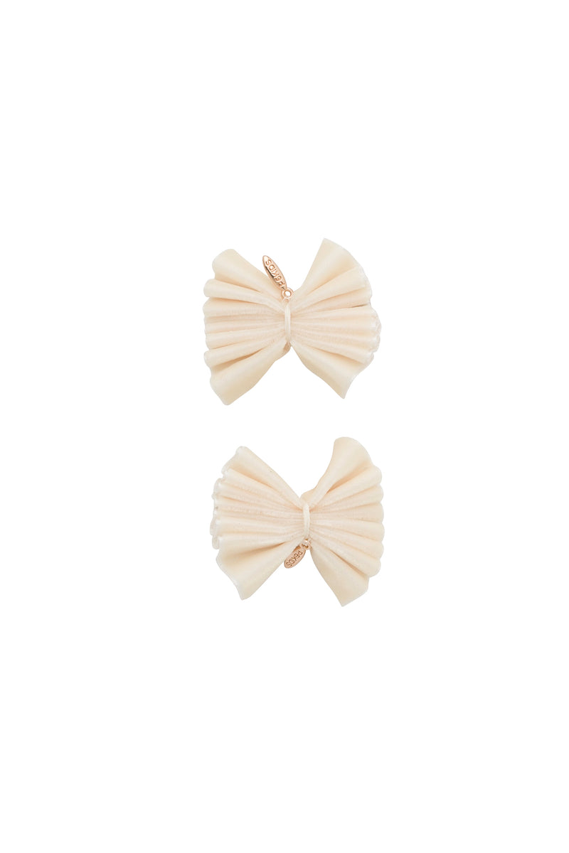 Velvet Pleated Butterfy Bow Clip Set - Ivory