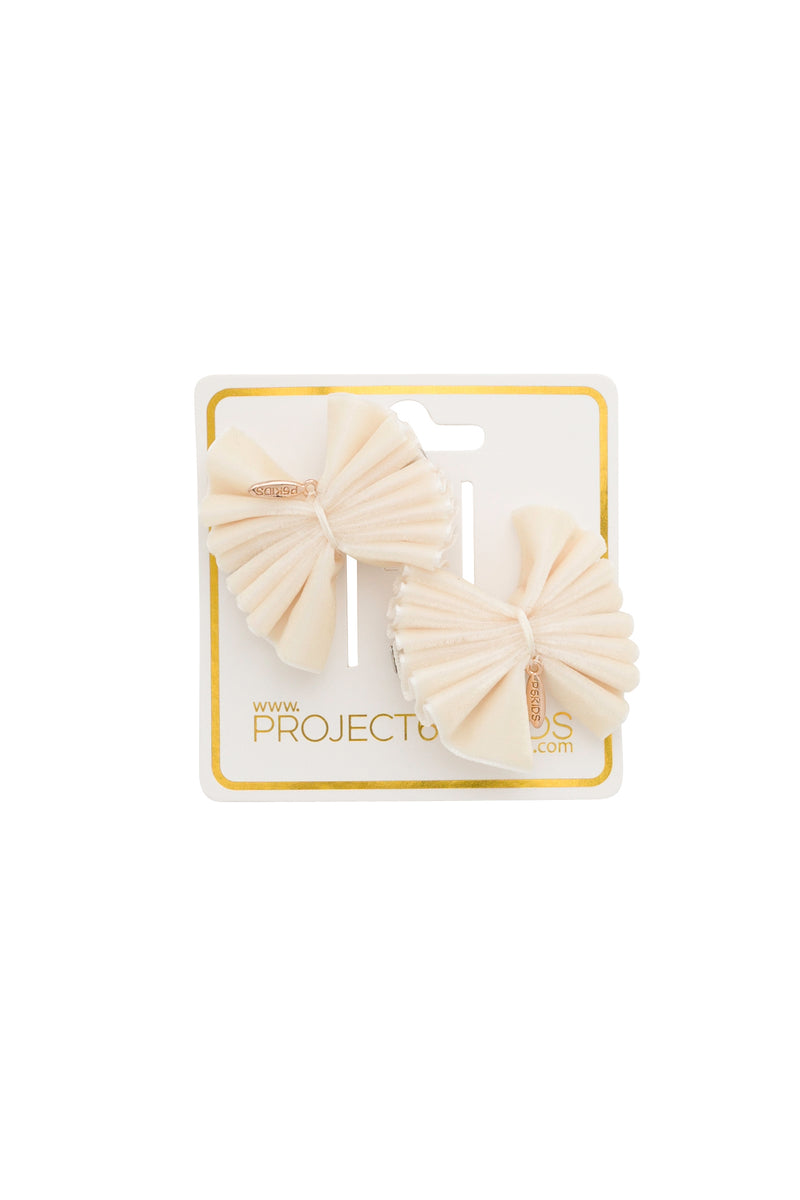 Velvet Pleated Butterfy Bow Clip Set - Ivory