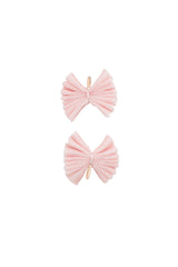 Velvet Pleated Butterfy Bow Clip Set - Light Pink