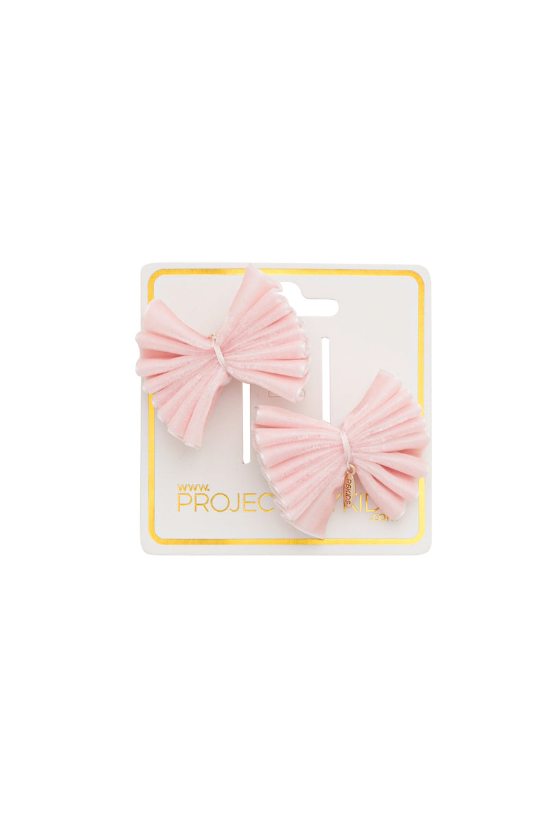 Velvet Pleated Butterfy Bow Clip Set - Light Pink