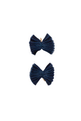 Velvet Pleated Butterfy Bow Clip Set - Navy