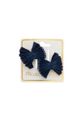 Velvet Pleated Butterfy Bow Clip Set - Navy