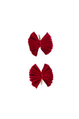 Velvet Pleated Butterfy Bow Clip Set - Red