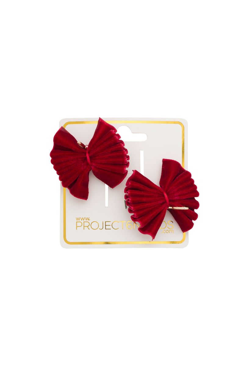 Velvet Pleated Butterfy Bow Clip Set - Red