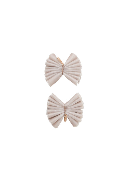 Velvet Pleated Butterfy Bow Clip Set - Taupe