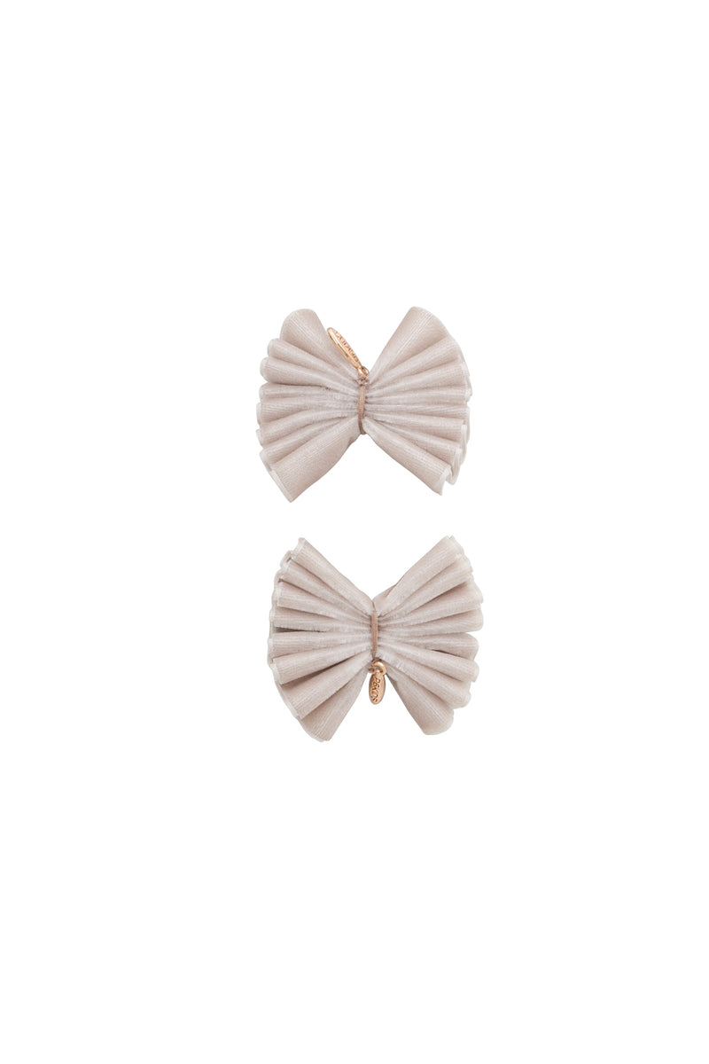 Velvet Pleated Butterfy Bow Clip Set - Taupe