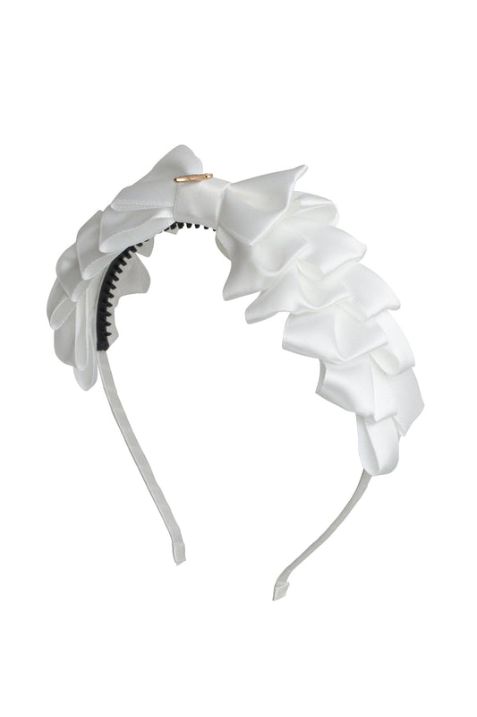 Pleated Ribbon Satin Headband - White