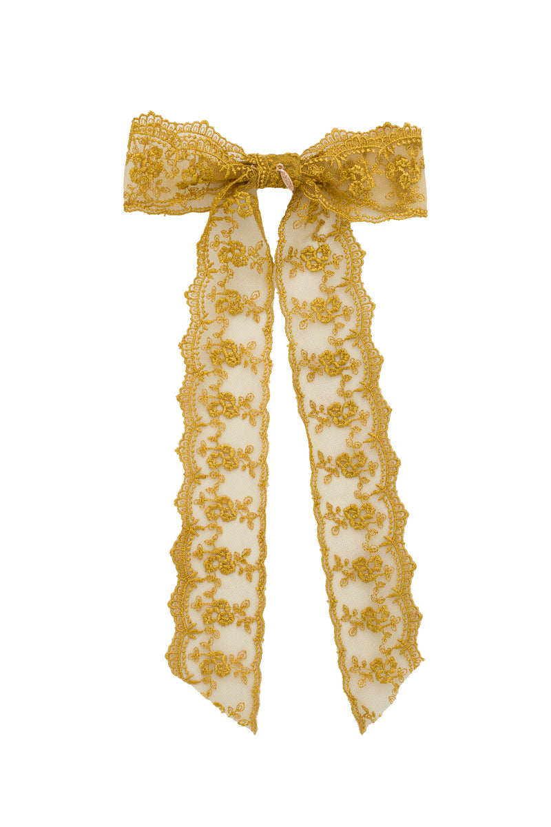 Princess Lace Long Bow Clip - Gold