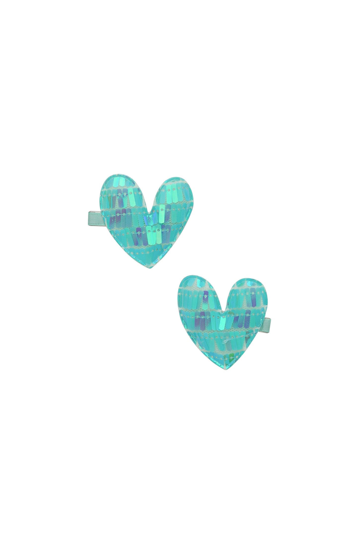 Sequinned Heart Clip Set - Blue Green