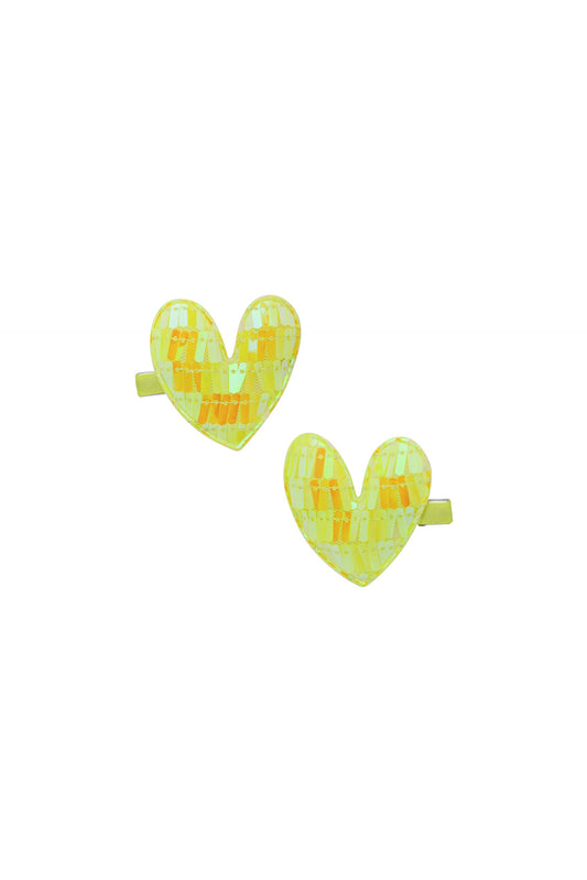 Sequinned Heart Clip Set - Yellow