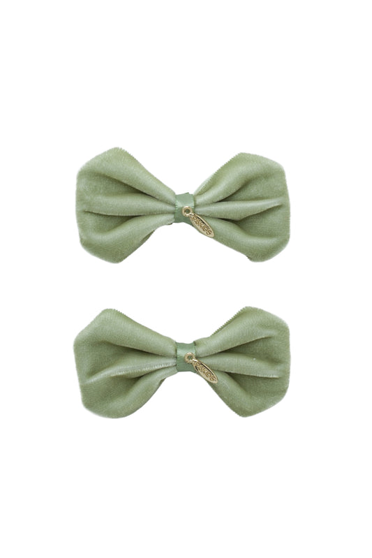 Tendu Velvet Bow Clip Set - Antique Green