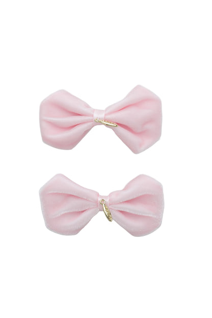Tendu Velvet Bow Clip Set - Baby Pink