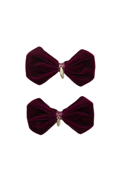 Tendu Velvet Bow Clip Set - Burgundy Wine