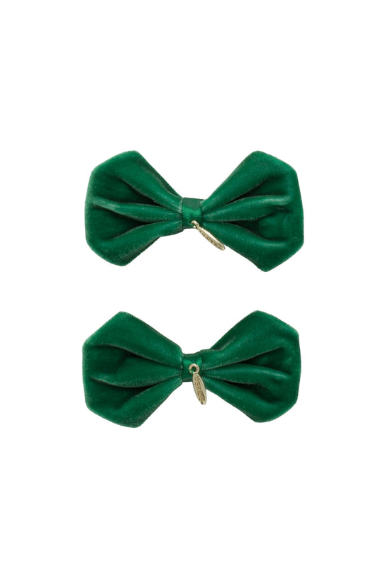 Tendu Velvet Bow Clip Set - Emerald Green