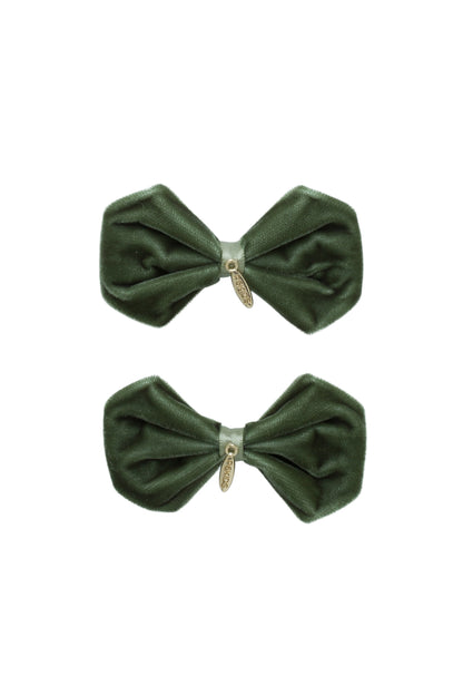 Tendu Velvet Bow Clip Set - Forest Green Moss
