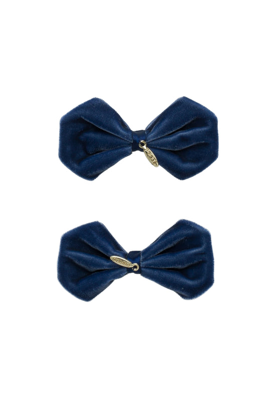 Tendu Velvet Bow Clip Set - Navy