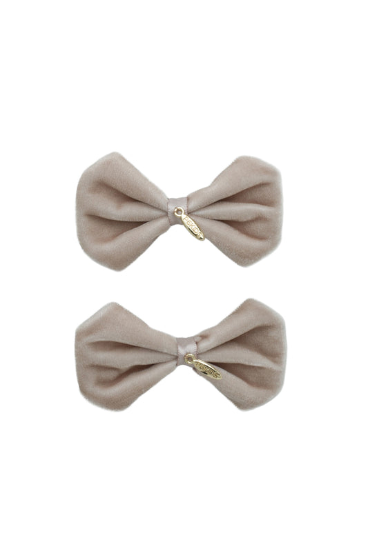 Tendu Velvet Bow Clip Set - Taupe