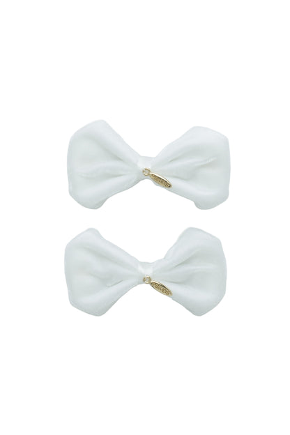 Tendu Velvet Bow Clip Set - White