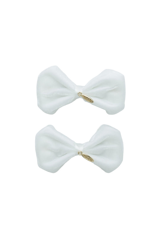 Tendu Velvet Bow Clip Set - White