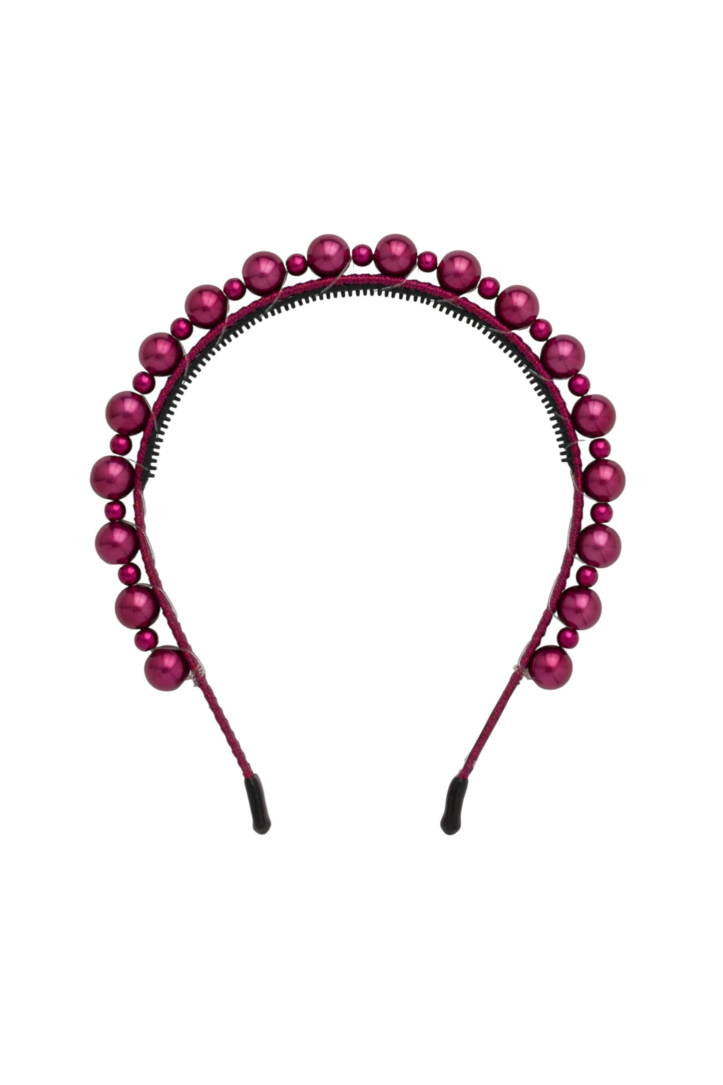 Uneven Pearls Headband - Cranberry/Raspberry
