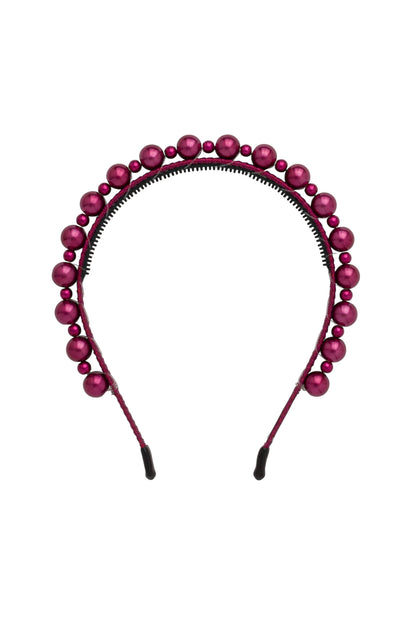 Uneven Pearls Headband - Cranberry/Raspberry