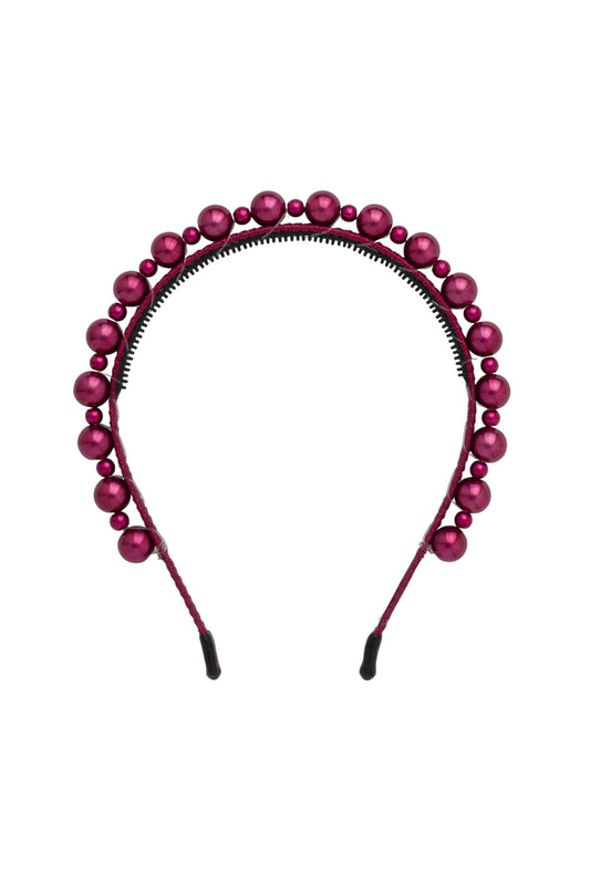 Uneven Pearls Headband - Cranberry/Raspberry