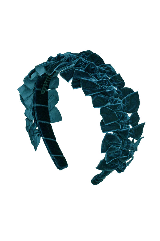 Velvet Ties Ribbon Headband - Turquoise