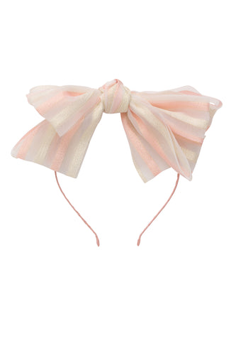 Ava Stripe Headband - Organza - Pink/Ivory