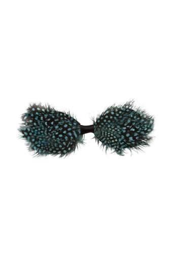 Butterfly Feather Bowtie/Clip - Black/Turquoise Spot