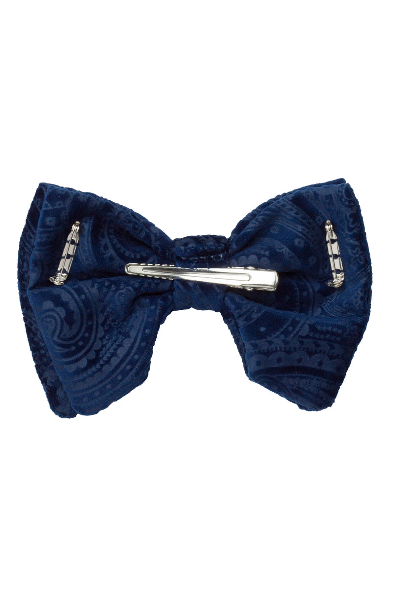 Beauty & The Beast Bowtie/Hair Clip - Navy Paisely Suede
