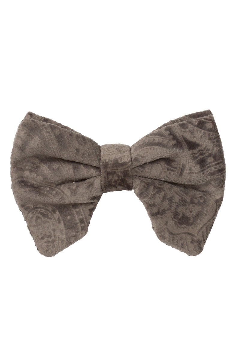 Beauty & The Beast Bowtie/Hair Clip - Smoke Grey Paisely Suede