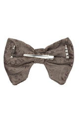 Beauty & The Beast Bowtie/Hair Clip - Smoke Grey Paisely Suede