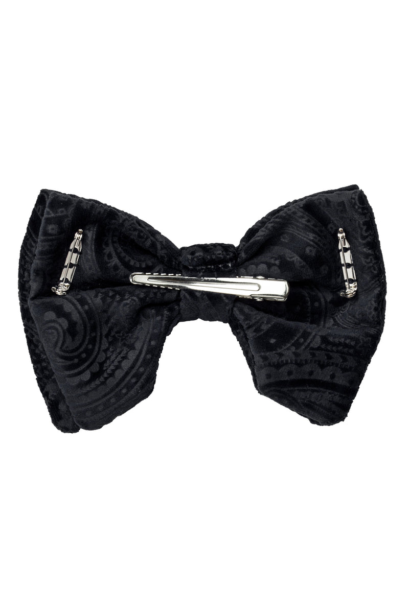 Beauty & The Beast Bowtie/Hair Clip - Black Paisely Suede
