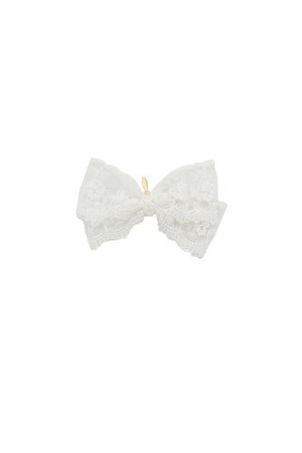 Dahlia Lace Bow Clip - White