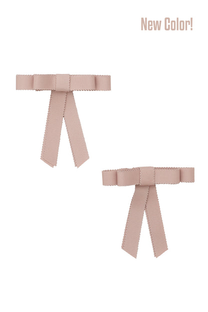 Grosgrain Bow Clip Set (2) - Vanilla Taupe
