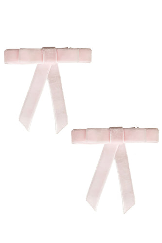 Velvet Bow Clip Set (2) - Baby Pink