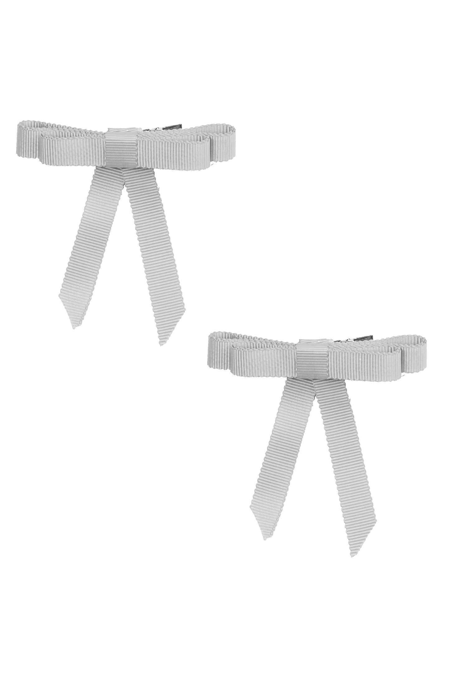 Grosgrain Bow Clip Set (2) - Light Grey