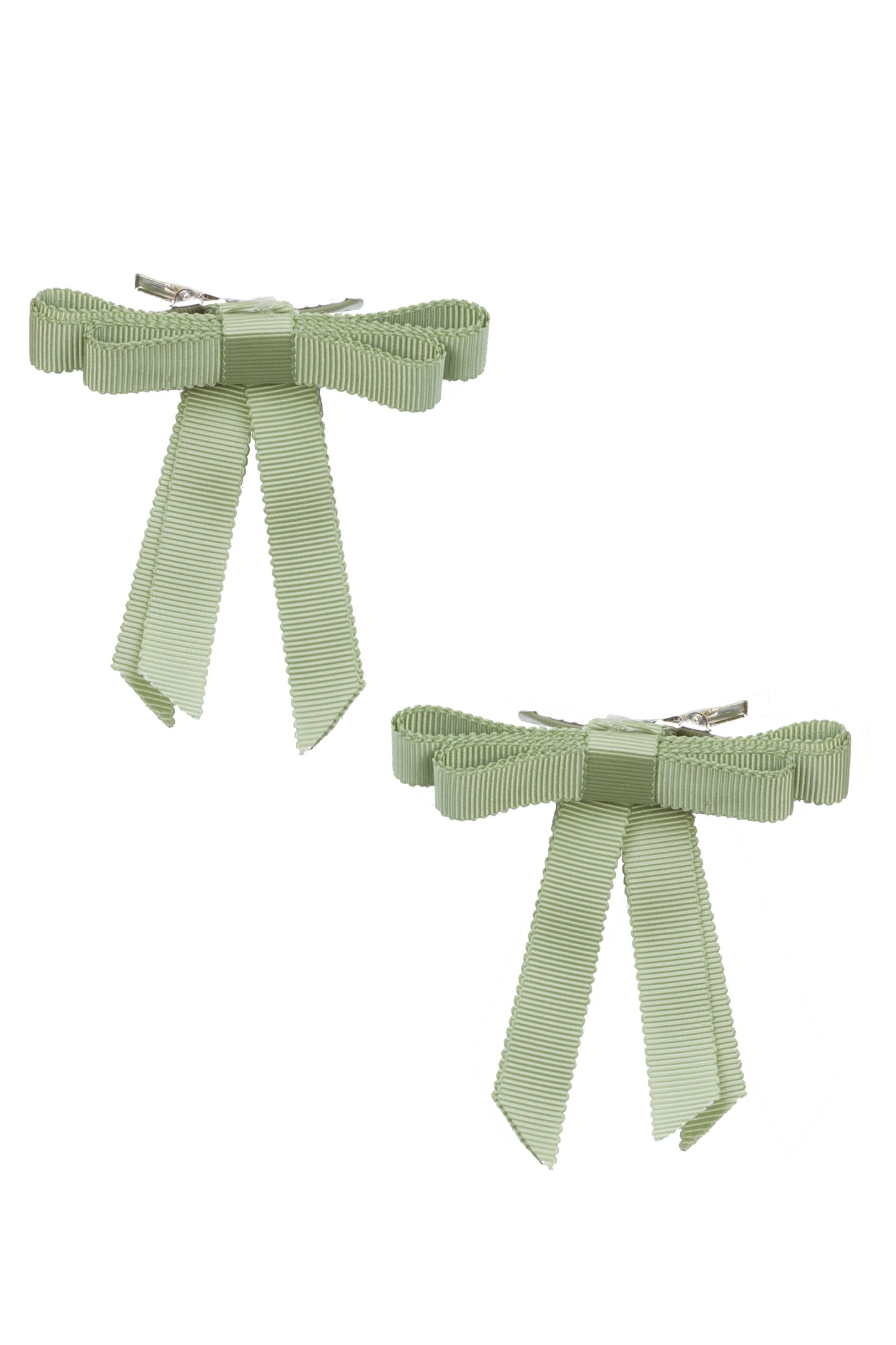 Grosgrain Bow Clip Set (2) - Spring Moss