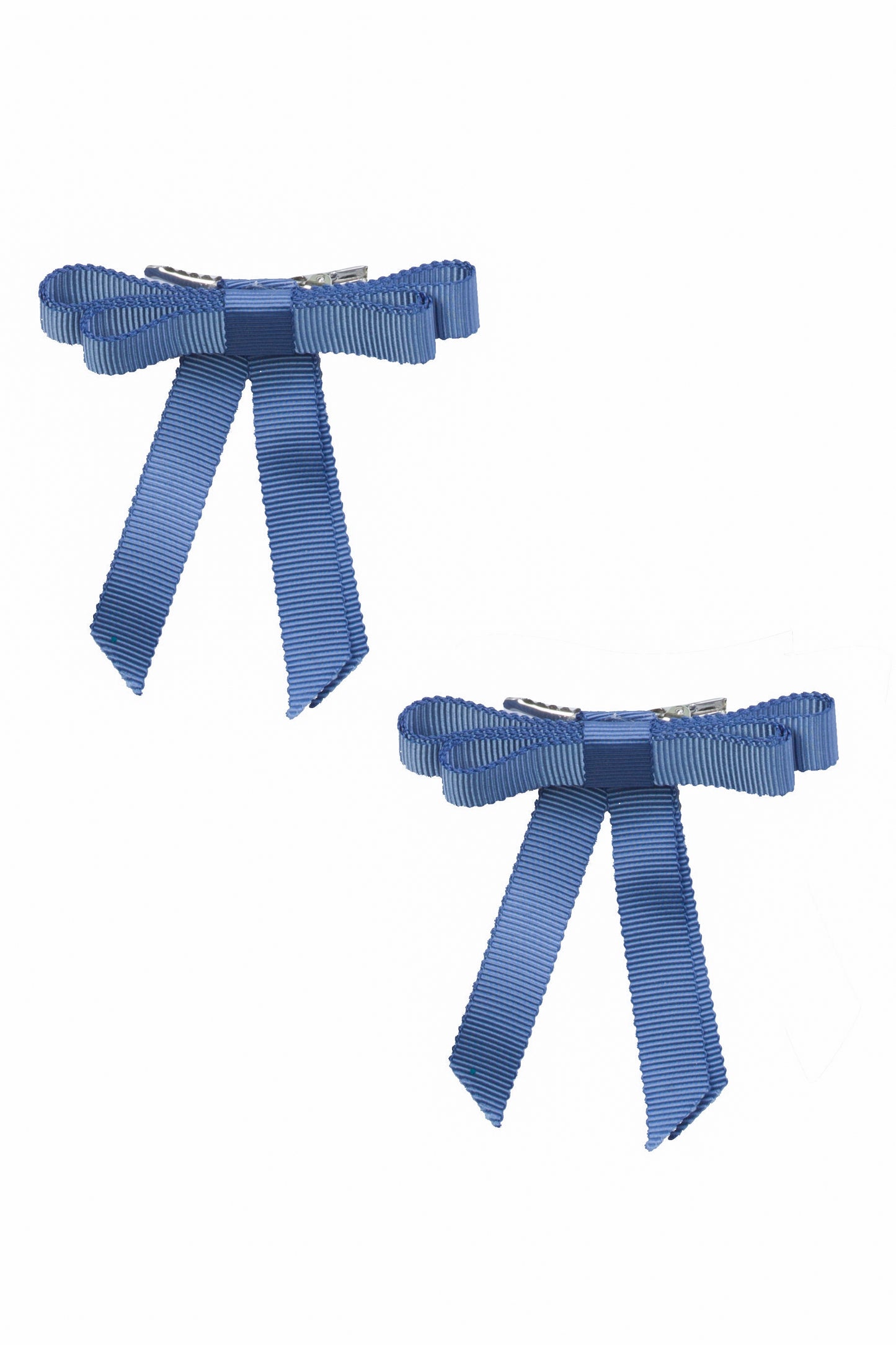 Grosgrain Bow Clip Set (2) - Smoke Blue