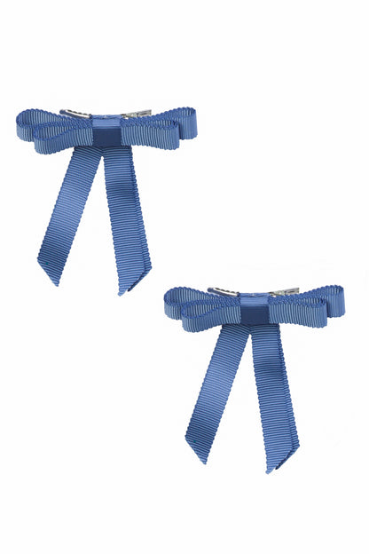 Grosgrain Bow Clip Set (2) - Smoke Blue