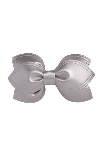 Growing Orchid Clip/Bowtie - Silver Leather