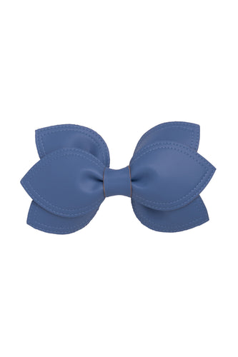 Growing Orchid Clip/Bowtie - Smoke Blue Leather