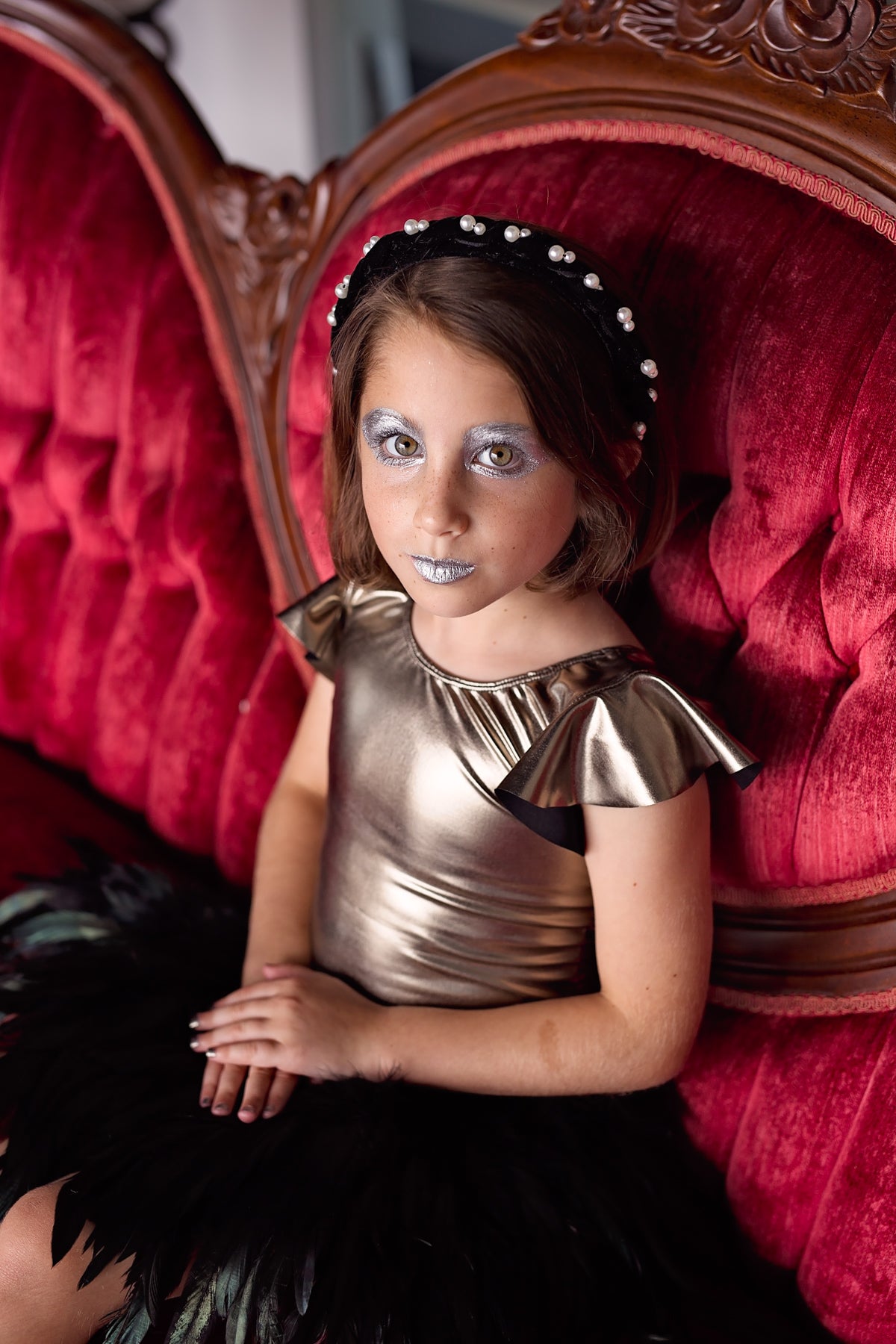 Twisted Pearl Velvet Headband - Red