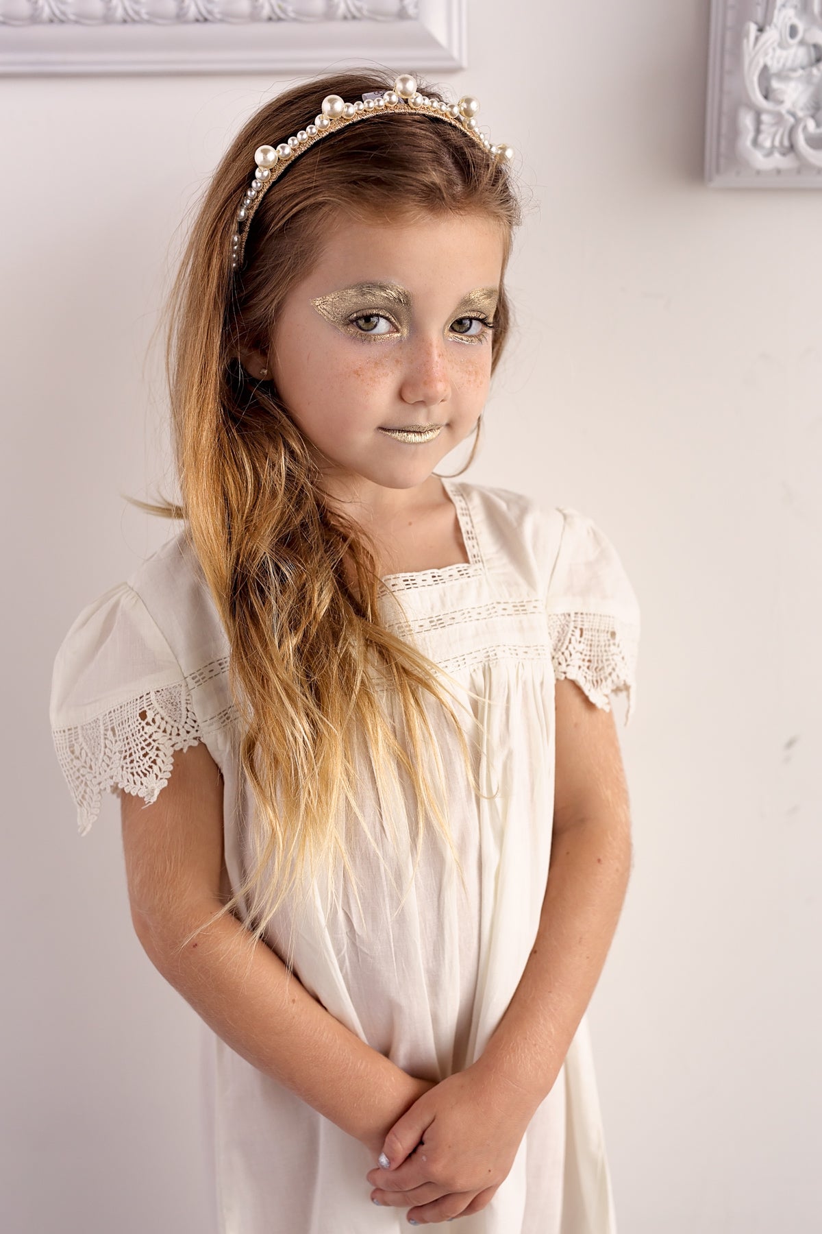 Triple Cluster Pearl Headband - Gold/Ivory (By Request Only, Min 10+)