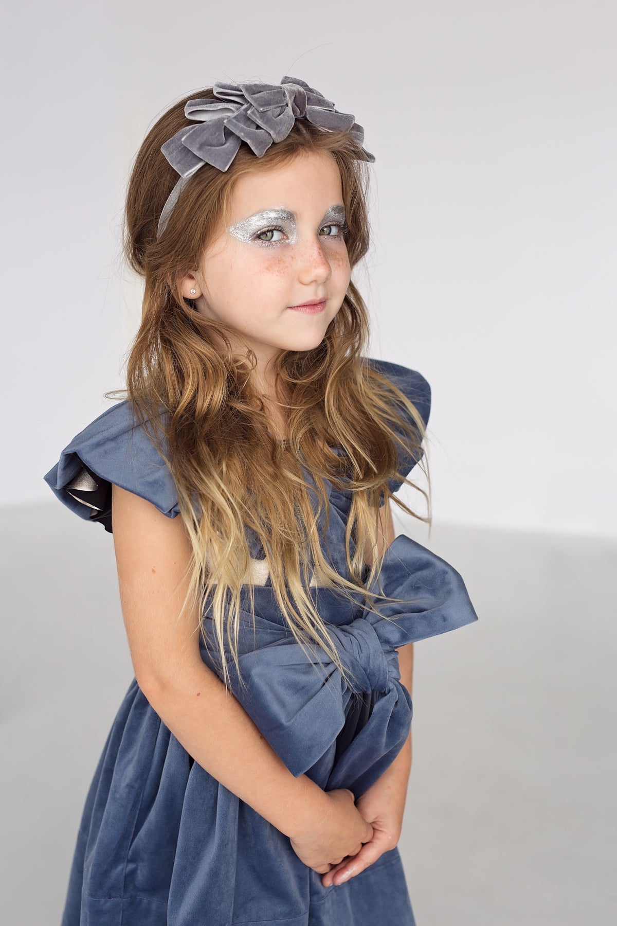 Pleated Ribbon Velvet Headband - Navy