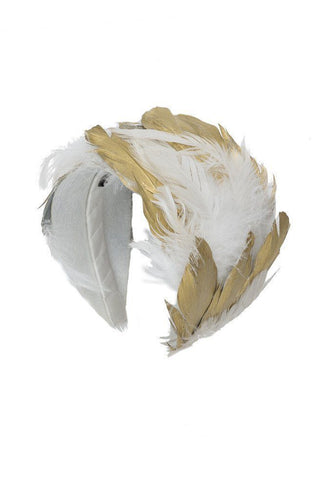 Feather Headband - White/Gold